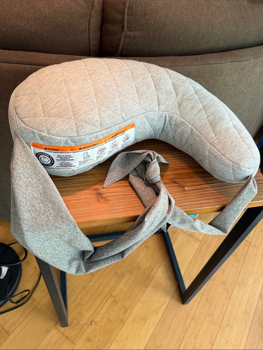 Travel BOPPY, Gray Quilted Nursing Support Pillow with Adjustable Tie Wrap